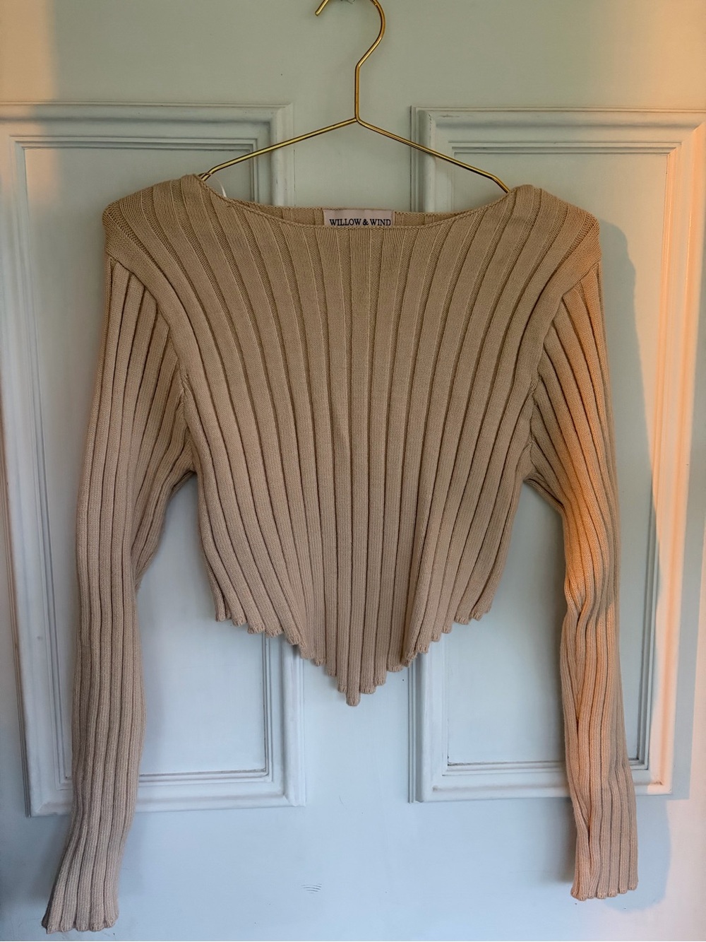 Willow Off-the-Shoulder Ribbed Cropped Sweater - Beige